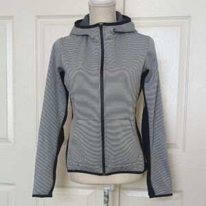 Nike Women's Striped Black and Gray Dri-Fit Zip-up Hoodie